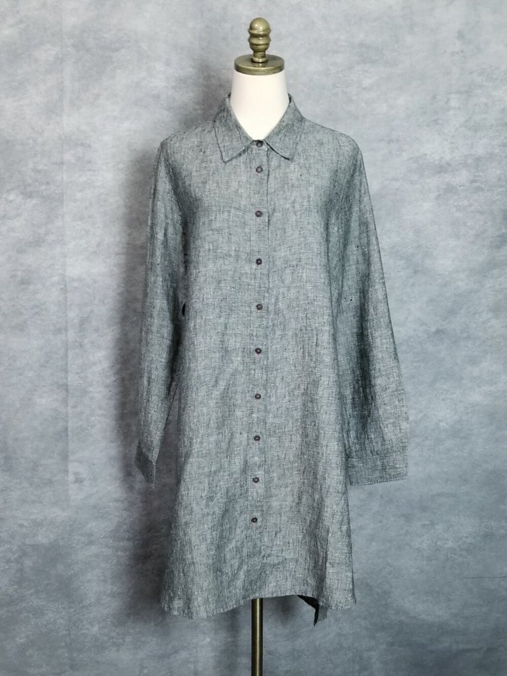 Soft Surroundings Gray Linen High-Low Button-Front Dress
